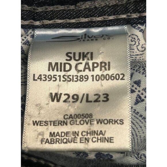 Silver Womens Suki Dark Wash Distressed Capri Jeans Embroidered Pockets Size 29 - Picture 8 of 8